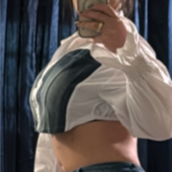Shirt White Denim Crop Top Woman’s Comfort - Picture 12 of 13